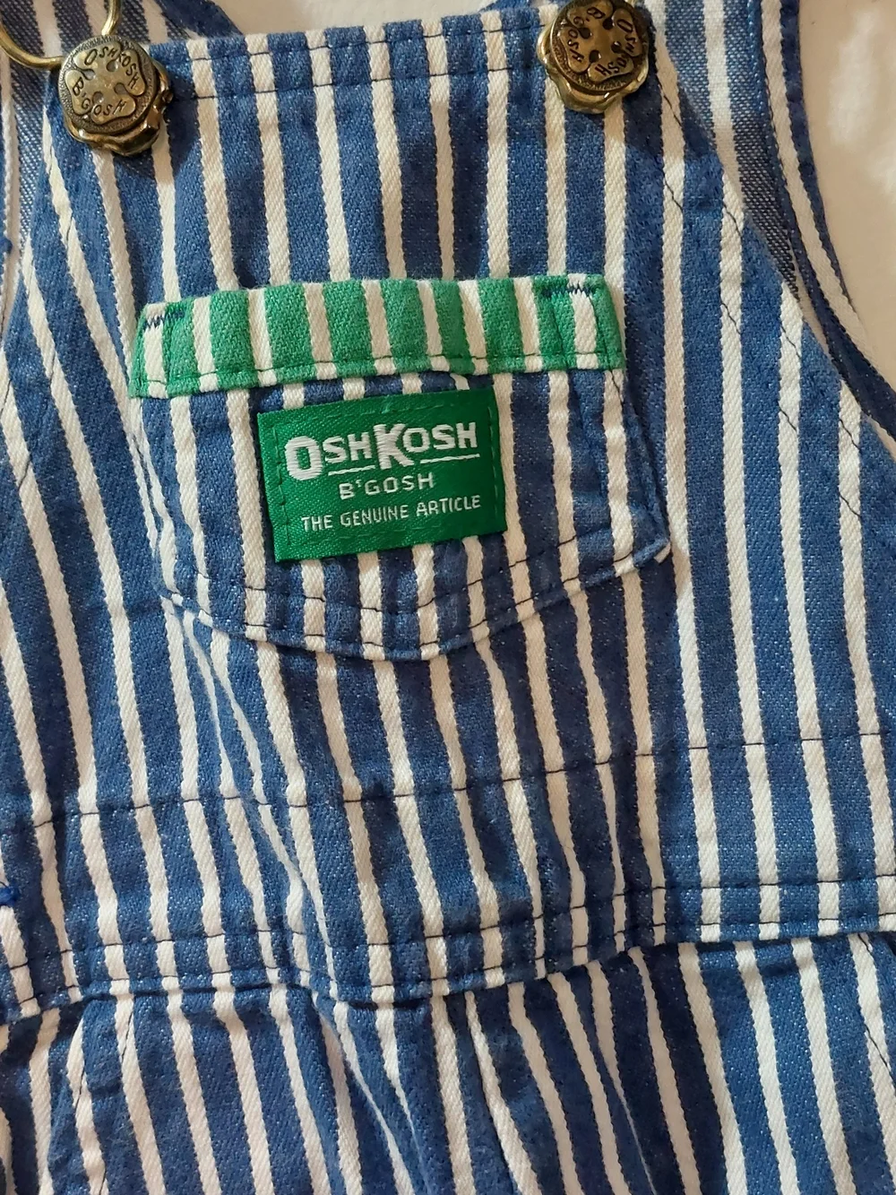 Vintage OshKosh B'gosh Made In USA Blue Stripe Kids Overalls Size 6-9 Months
